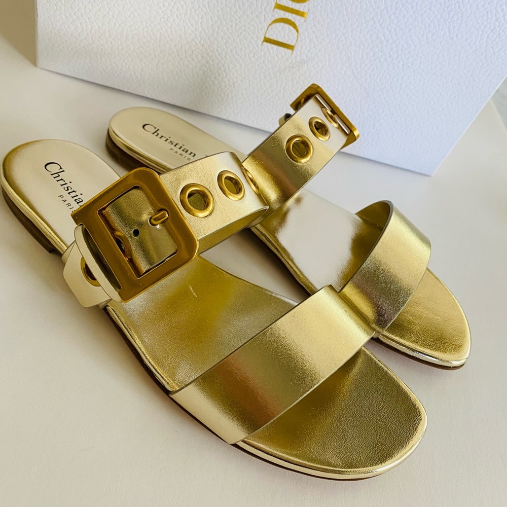 Christian Dior Gold D Dior Slide Sandals